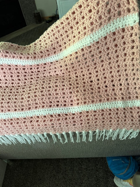 Pink & White stripe Afghan 40" X 60"