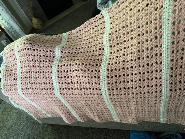 Pink & White stripe Afghan 40" X 60"
