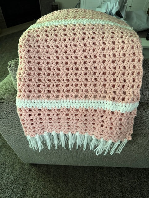 Pink & White stripe Afghan 40" X 60"