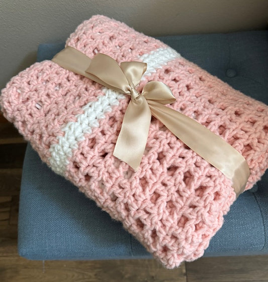 Pink & White stripe Afghan 40" X 60"